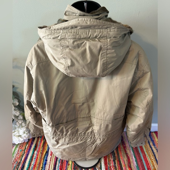 90s Duck Hunting Hooded Jacket Winter Coat Beige Vintage Medium - Picture 5 of 9